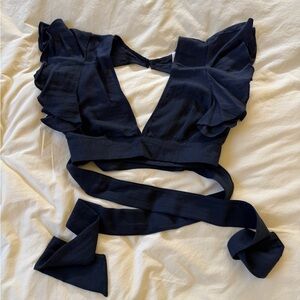 Black Ruffle Wrap Top